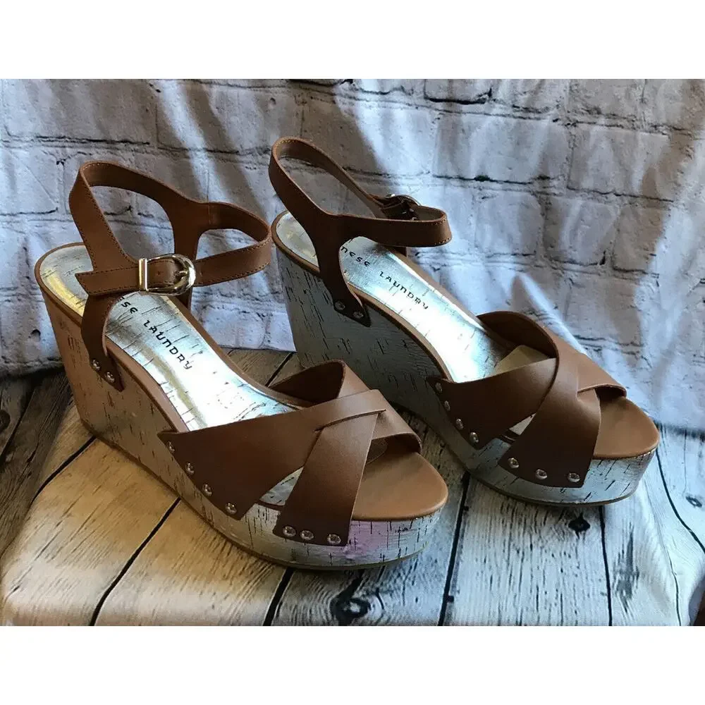 Chinese Laundry Give It A Go Platform Sandal Leather Nut Women’s 9.5 M